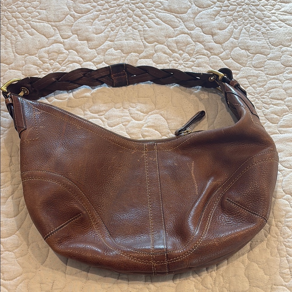 Coach Brown Leather Hobo Bag with Braided Strap